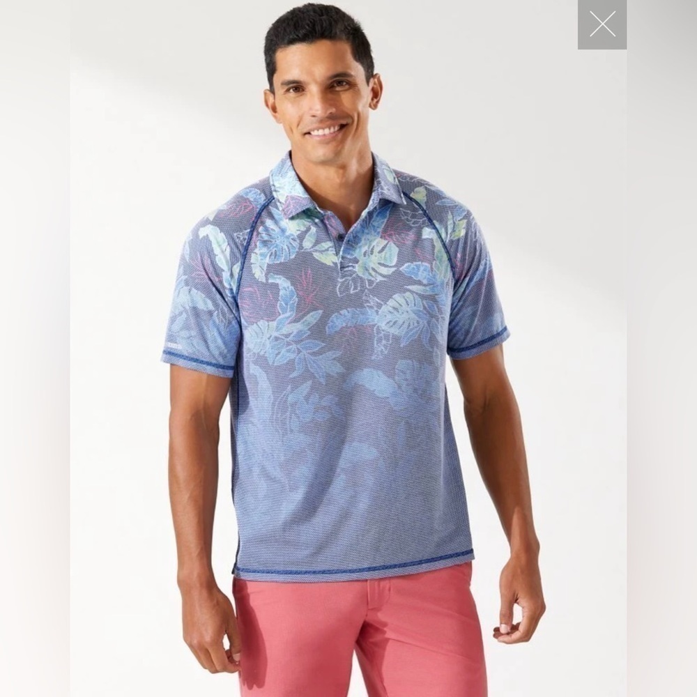 Tommy Bahama IslandZone Boardwalk Fade Polo Shirt Men's S Dark Blue Muse Palm